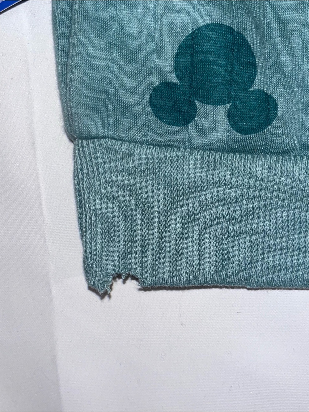 NWT Disney Mickey Mouse Sweatshirt 18M Green Chenille Patch Flaw - Picture 3 of 4